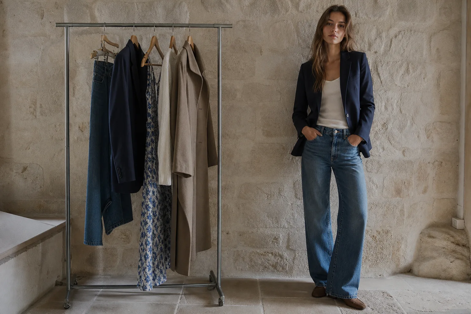 Fitting studio with casual, formal, and seasonal clothes
