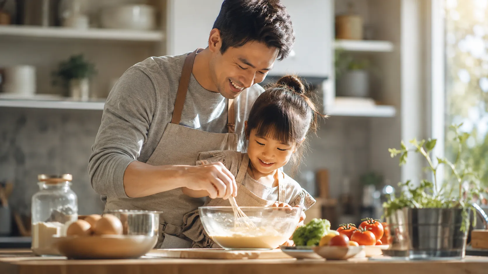 親子廚房溫馨瞬間