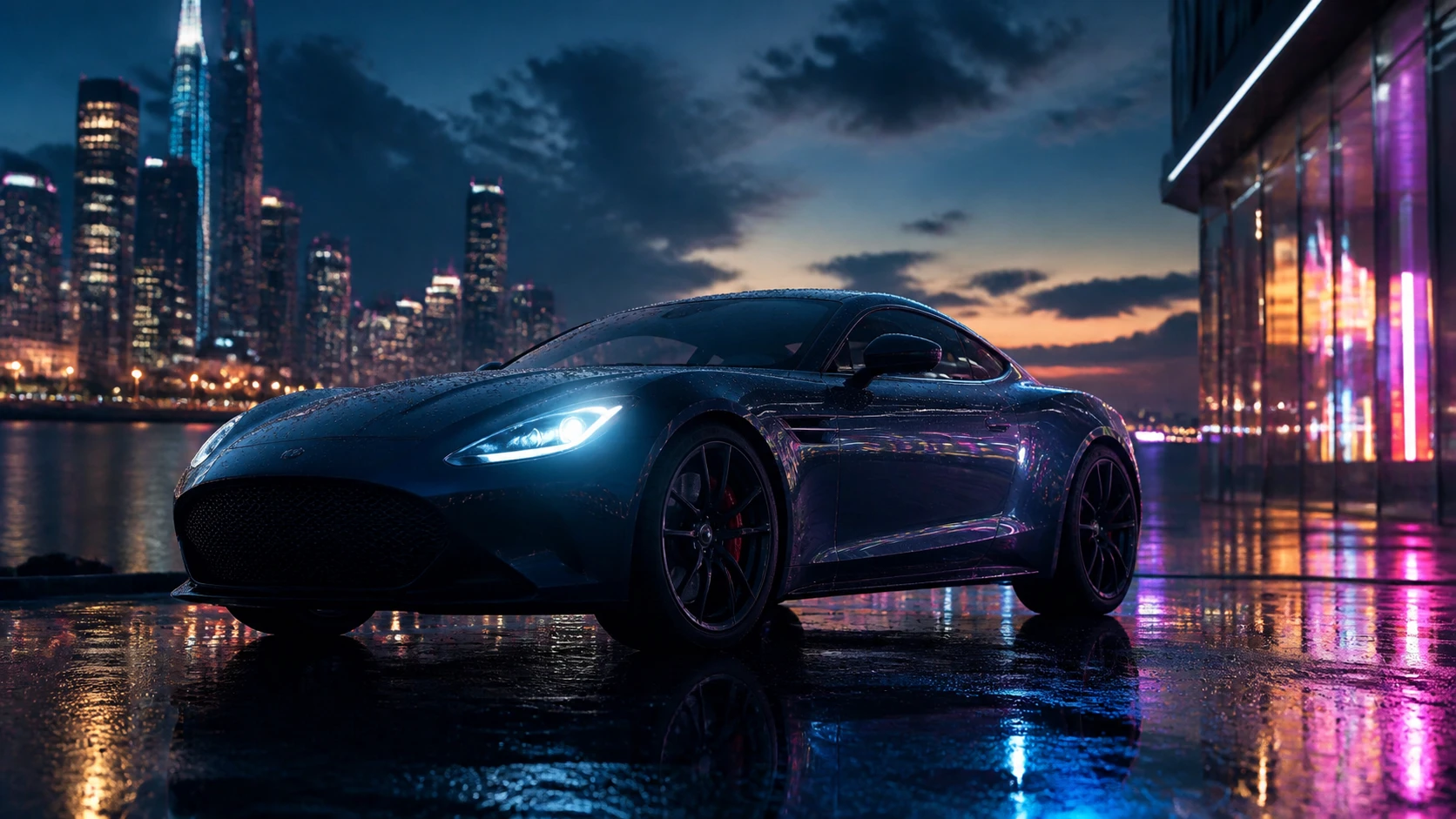 AI generated Sports car dusk example for image to video