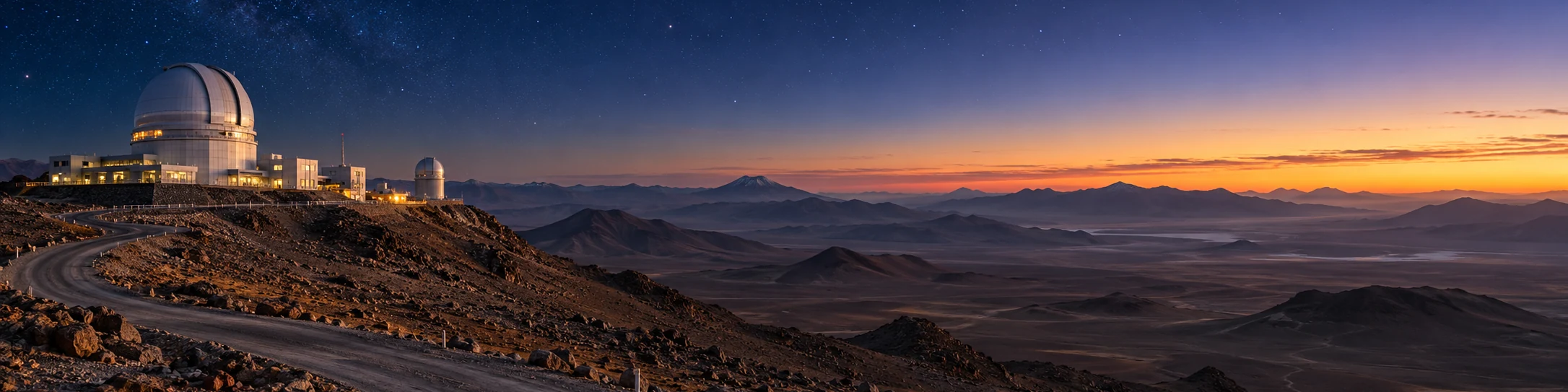 Wide Atacama observatory panorama before sunrise